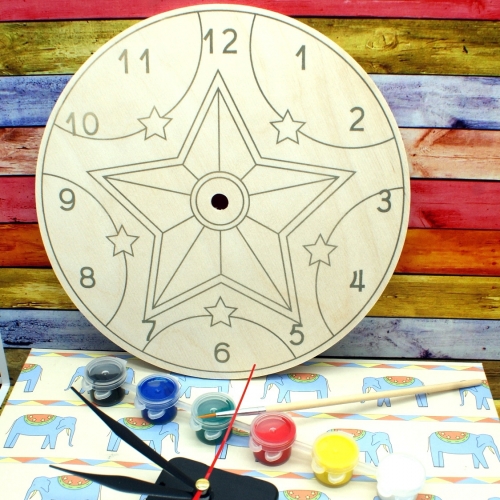 032_9930 Набор-раскраска для создания часов Звезда с касками и механизмом 345