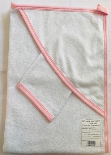 Полотенце-уголок белый с розовой окантовкой