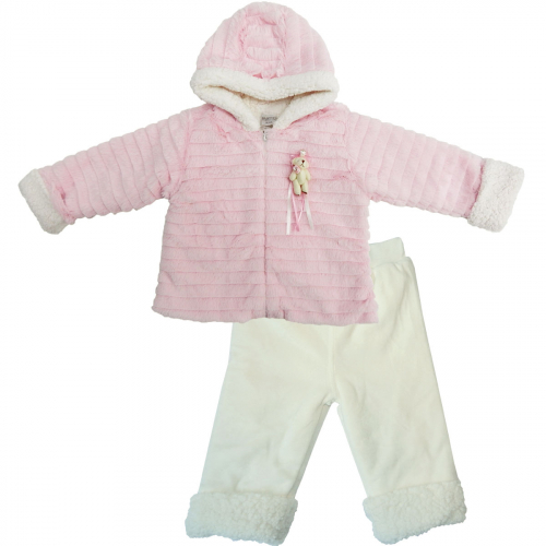 Комплект 2 пр. утепленный куртка с капюшоном, брюки розовый/экрю 53-5023-1