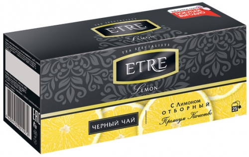 ТВ785, Чай Etre пакетированный Черный цейлонский с лимоном, 25 пак.