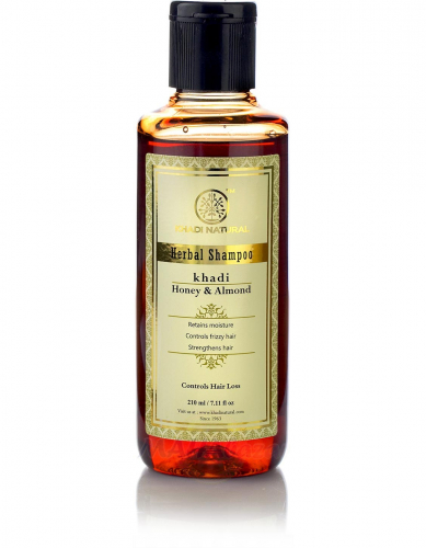 шампунь для волос Кхади Натурал, травяной, с натуральными экстрактами трав и маслами 210мл мед+миндальное масло