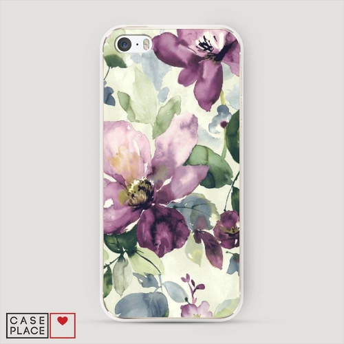 Cиликоновый чехол Сиреневые цветы-акварель на iPhone 5/5S/SE