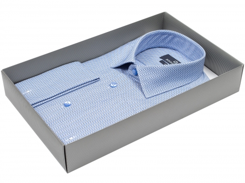 Голубая приталенная мужская рубашка Poggino 5005-97 под запонки