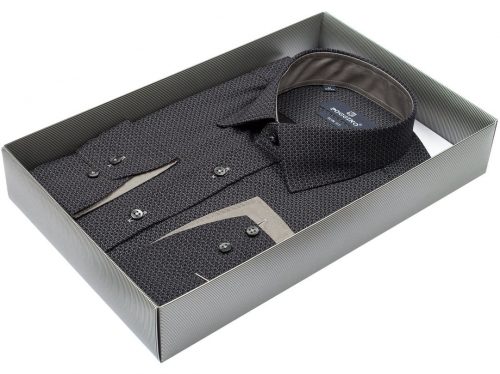 Черная приталенная мужская рубашка Poggino 8114-01 в овалах