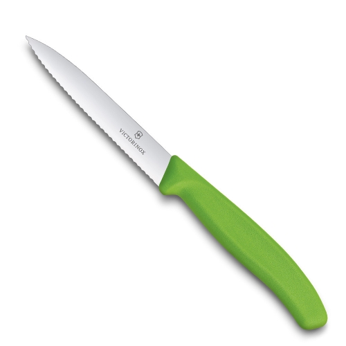 Нож Victorinox для очистки овощей, лезвие 10 см волнистое, зеленый