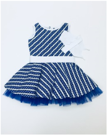 П436 платье (кулирка+сетка) в комплекте повязка, перчатки полоска-василек
