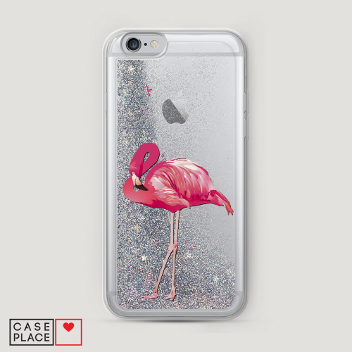 Жидкий чехол с блестками Застенчивый фламинго на iPhone 6S