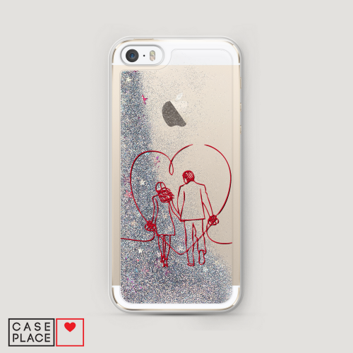 Жидкий чехол с блестками Любовь нарисованное сердце на iPhone 5/5S/SE