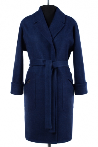 01-6422 Пальто женское демисезонное (пояс) Валяная шерсть Темно-синий