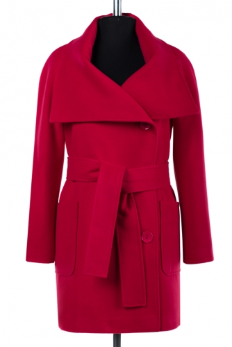 01-6509 Пальто женское демисезонное (пояс) Кашемир Красный
