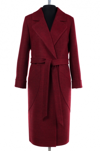 01-6638 Пальто женское демисезонное (пояс) Валяная шерсть Красный меланж