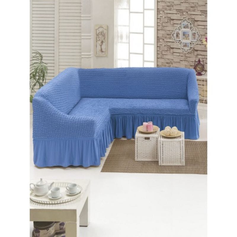 Чехол на угловой диван синий