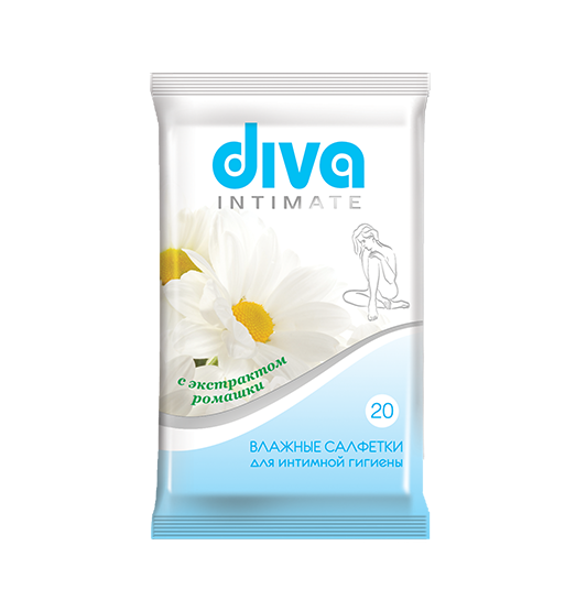 DIVA intimate c экстрактом ромашки № 20 влажные салфетки для интимной гигиены