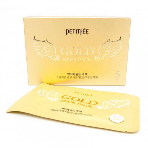 Petitfee Gold Neck Pack - Омолаживающие гидрогелевые патчи для шеи 5 шт. в упаковке