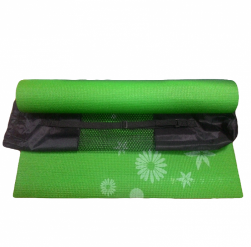 Е140Зел Коврик для Йоги и фитнеса зеленый. с цветами, 3 мм,специальная пористая поверхность, в чехле