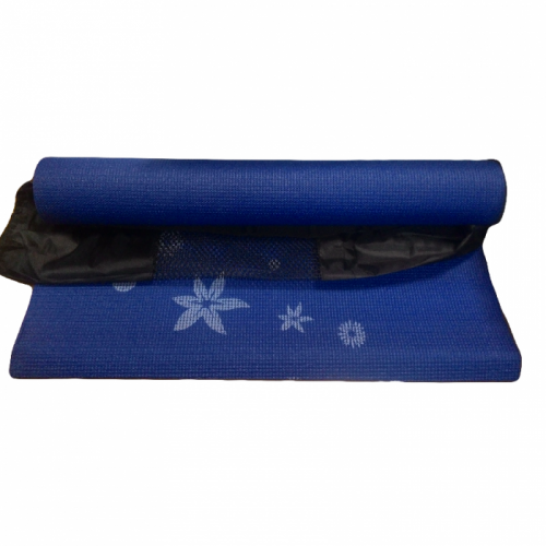 Е140Син Коврик для Йоги и фитнеса синий с цветами,3мм,специальная пористая поверхность,в чехле