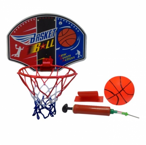 G340 Мини баскетбол (кольцо с сеткой + насос,мяч). Щит срисунком.