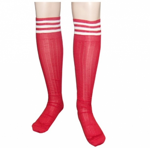 Гетры футбольные красные, взрослые, двойная вязка - с усилением носка и пятки, в сочетании с полосами. Состав: хлопок с нейлоном. Производство Россия. Размеры: 41-46