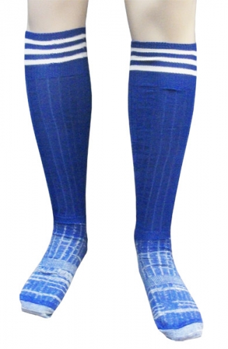 Гетры футбольные синие, взрослые, двойная вязка - с усилением носка и пятки, в сочетании с полосами. Состав: хлопок с нейлоном. Производство Россия. Размеры: 41-46