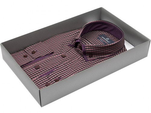 Бледно-пурпурная приталенная мужская рубашка Poggino 5005-47 в полоску