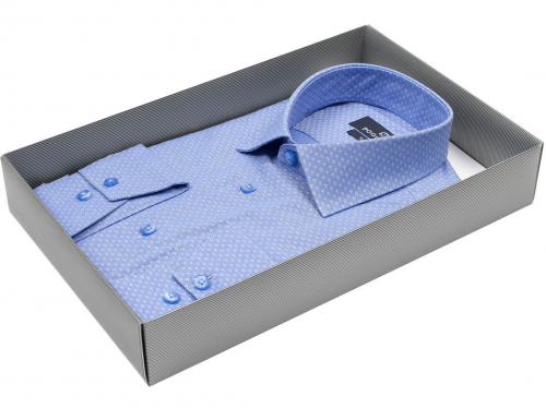 Синяя приталенная мужская рубашка Poggino 5005-12 в ромбик