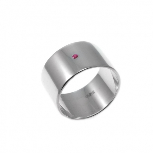 Серебряное широкое кольцо с розовым фианитом