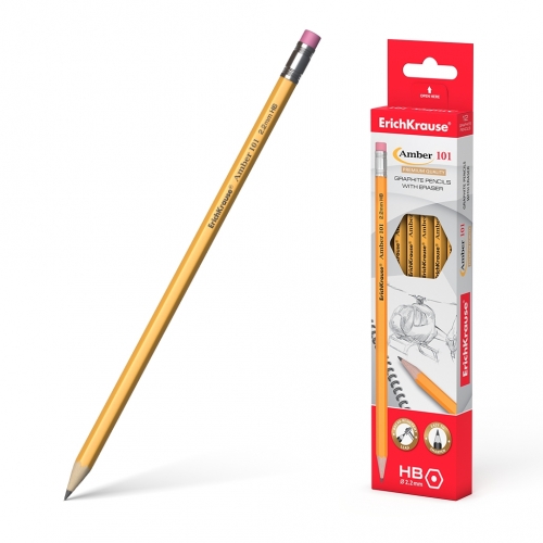 Чернографитный шестигранный карандаш с ластиком ErichKrause® Amber 101 HB (в коробке по 12 шт.)