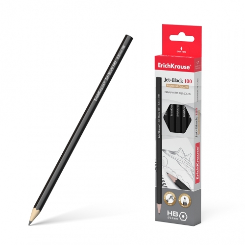 Чернографитный шестигранный карандаш  ErichKrause® Jet Black 100 HB (в коробке по 12 шт.)
