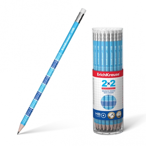 Чернографитный  круглый карандаш с ластиком ErichKrause® 2x2 HB (в тубусе по 42 шт.)