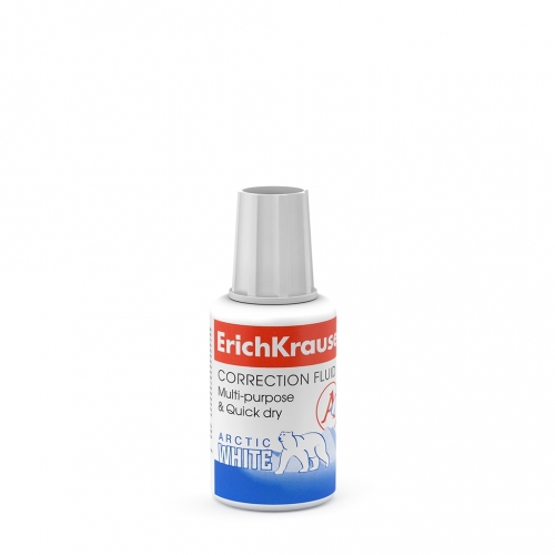 Корректирующая жидкость с кисточкой ErichKrause® Arctic white, 20мл (в пленке по 10 шт.)