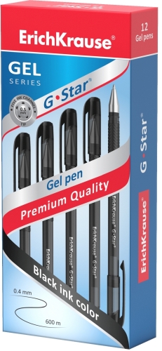 Ручка гелевая ErichKrause® G-Star® 0.5, цвет чернил черный (в коробке по 12 шт.)