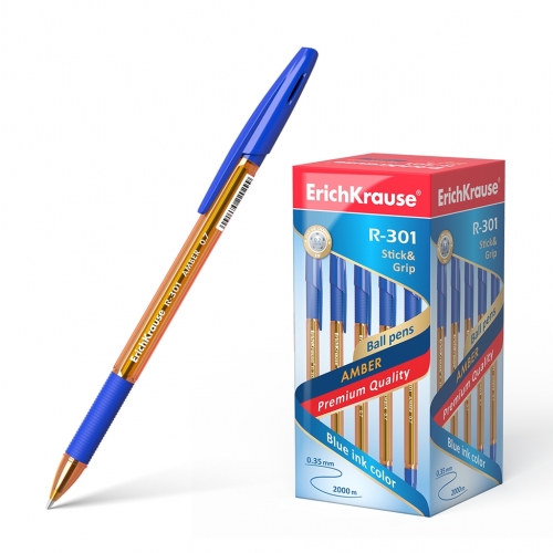 Ручка шариковая ErichKrause® R-301 Amber Stick&Grip 0.7, цвет чернил синий (в коробке по 50 шт.)
