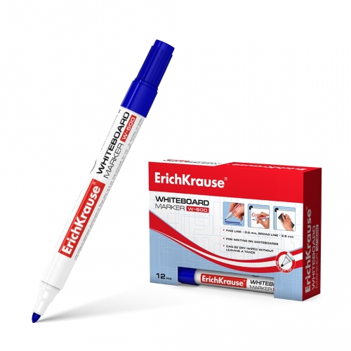 Маркер для досок ErichKrause® W-500, цвет чернил синий (в коробке по 12 шт.)