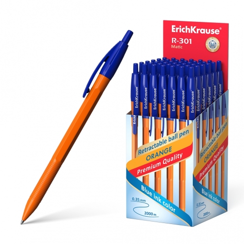 Ручка шариковая автоматическая ErichKrause® R-301 Orange Matic 0.7, цвет чернил синий (в коробке по 50 шт.)