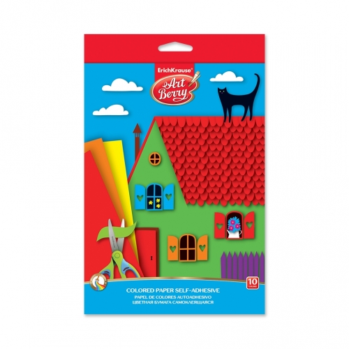 *Цветная бумага мелованная самоклеящаяся в папке с подвесом ArtBerry®, В5, 10 листов, 10 цветов, игрушка-набор для детского творчества