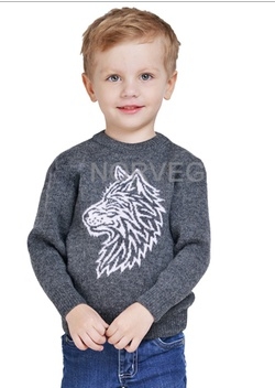  1008p.2500p. Sweater Jaquard Wool Alpaca Свитер детский цвет т.серый мел с бел волк
