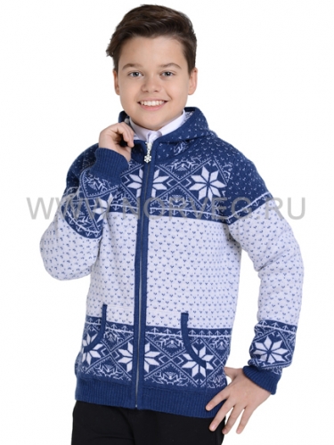  1008p.2800p. Sweater Wool Кофта детская на молнии с капюш, цвет синий с бел снежин