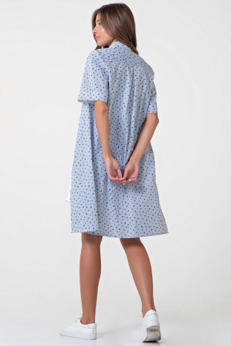 Платье-рубашка мини с коротким рукавом из хлопка в полоску голубое