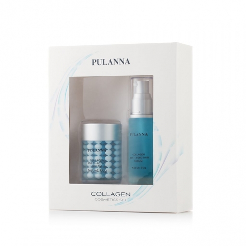 Подарочный набор -Collagen Cosmetics Set (2 предмета) (Мультиактивный крем с коллагеном 60г, Многофункциональная коллагеновая сыворотка 30г)