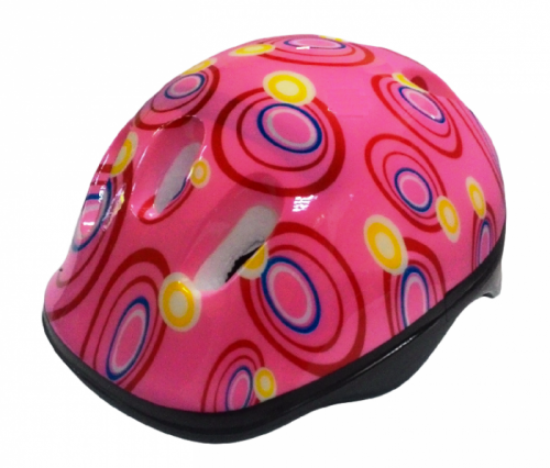 Шлем защитный, ударопрочный пластик, дополнительная защита из полипропилена, розовый с рисунком.
