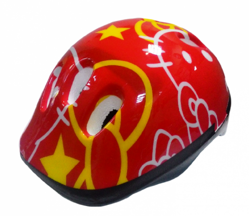 Шлем защитный, ударопрочный пластик, дополнительная защита из полипропилена, красный с рисунком.
