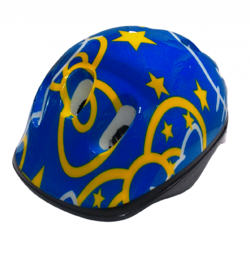 Шлем защитный, ударопрочный пластик, дополнительная защита из полипропилена, синий с рисунком.