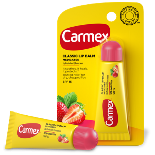 Бальзам для губ Carmex с ароматом клубники (SPF15), туба в блистере