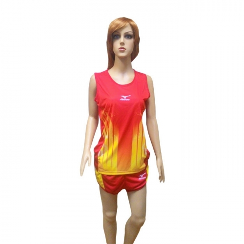 Форма для легкой атлетики Mizuno (майка + трусы), женская, х/б + вискоза. Цвет: красный. Класс Мастер. Производство: Китай. Размер: L, XL, ХXL