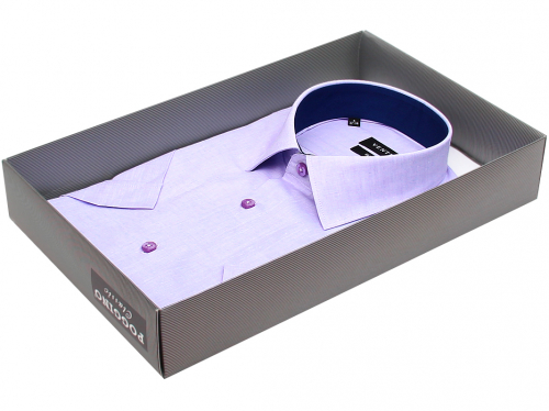 Сиреневая приталенная мужская рубашка Venturo 7999-03 с коротким рукавом