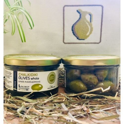 Оливки консервированные зеленые по-гречески, ст.банка, 100г