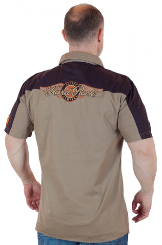Хлопковая мужская рубашка Hard Rock Cafe. Неформальный молодежный дизайн с контрастными плечами и нашивками. Стильные накладные карманы, плотный воротничок, удобная длина Т57 ОСТАТКИ СЛАДКИ!!!!