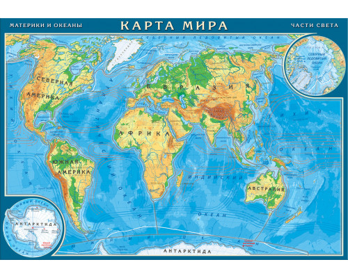Карта-пазл. Мир физический (фрагменты по материкам и океанам) 33х23см.