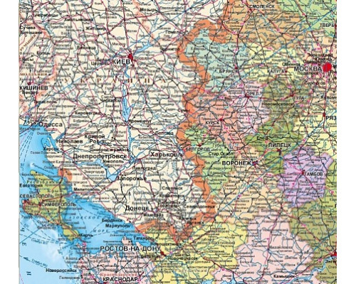 Настенная карта России, Политико-административная настенная карта РФ (4,4 млн.) 200х140см.