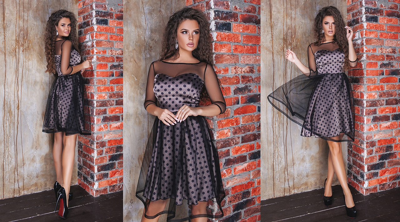 Черное Платье Сетка Горох фото 10